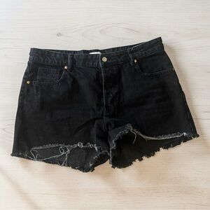 H&M Black Frayed Hem High Waist Denim Shorts Size 16